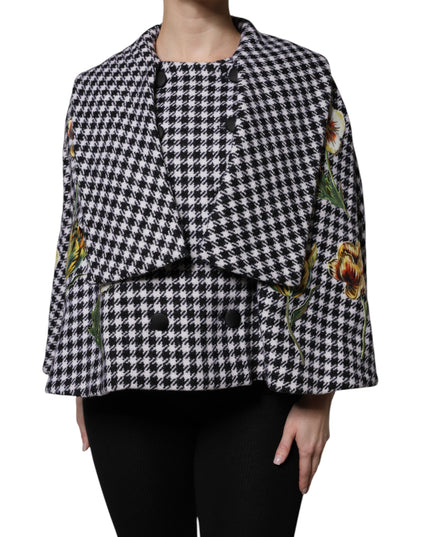 Dolce & Gabbana Black White Monochrome Patterned Floral Cape Jacket