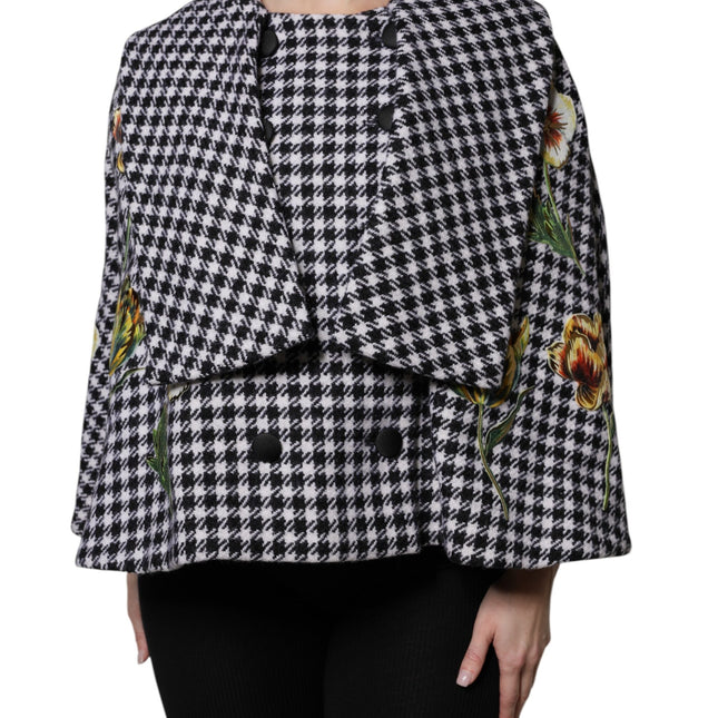 Dolce & Gabbana Black White Monochrome Patterned Floral Cape Jacket