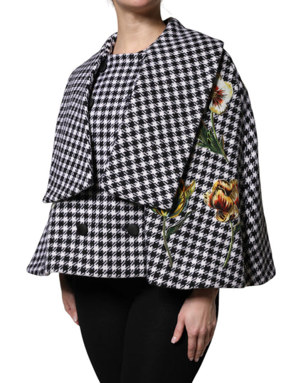 Dolce & Gabbana Black White Monochrome Patterned Floral Cape Jacket