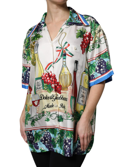 Dolce & Gabbana Multicolor Short Sleeve Silk Food Shirt Top