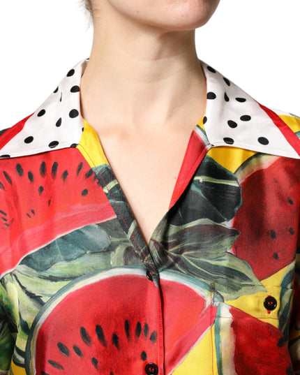 Dolce & Gabbana Multicolor Watermelon Collared Shirt Top