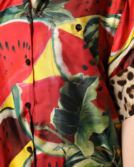 Dolce & Gabbana Multicolor Watermelon Collared Shirt Top