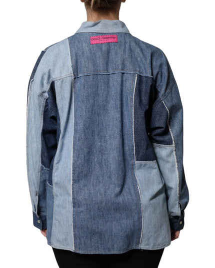 Dolce & Gabbana Blue Cotton Button Up Collared Long Sleeve Top