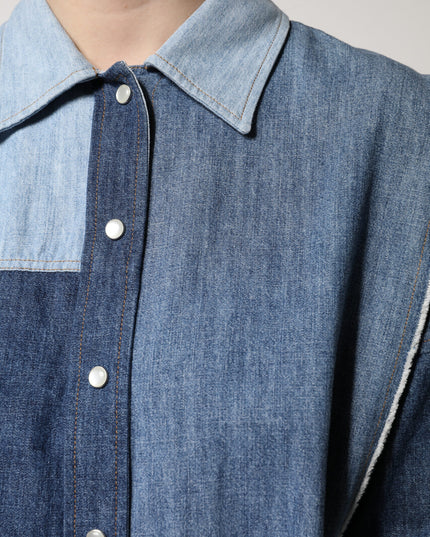 Dolce & Gabbana Blue Cotton Button Up Collared Long Sleeve Top