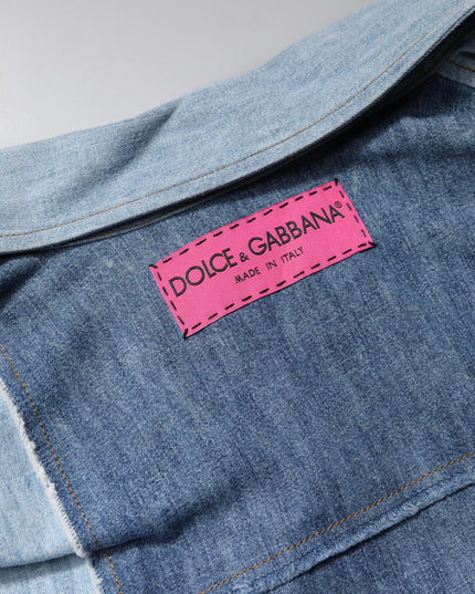 Dolce & Gabbana Blue Cotton Button Up Collared Long Sleeve Top