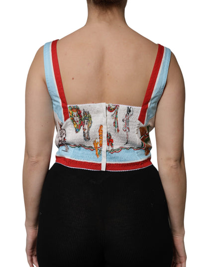 Dolce & Gabbana White Vegetable Print Sweetheart Cropped Top