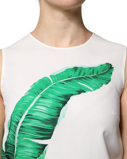 Dolce & Gabbana White Banana Leaf Print Round Neck Tank Top