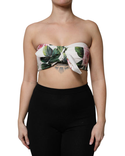 Dolce & Gabbana White Floral Print Cropped Bustier Corset Top