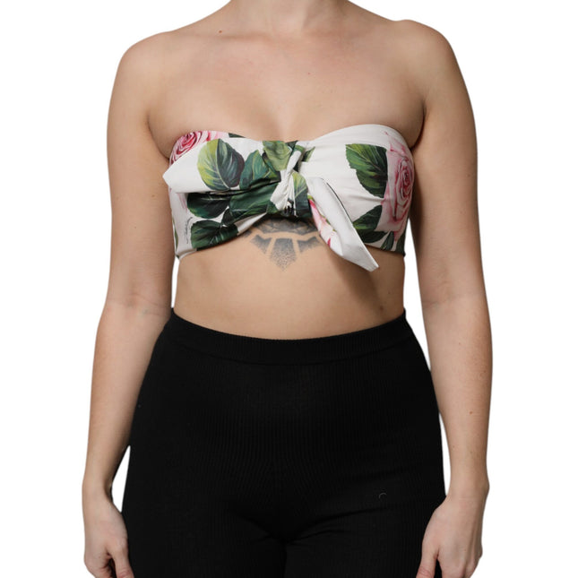 Dolce & Gabbana White Floral Print Cropped Bustier Corset Top