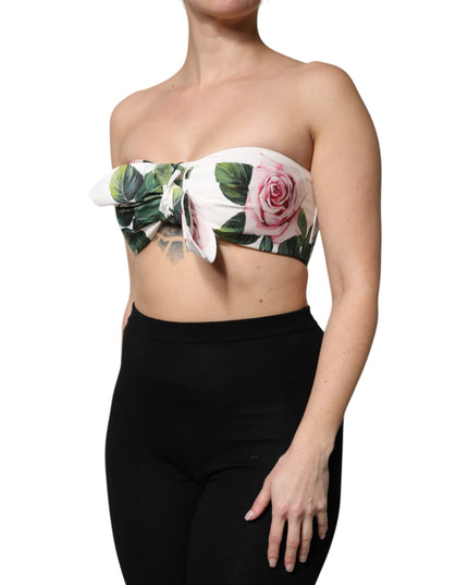 Dolce & Gabbana White Floral Print Cropped Bustier Corset Top