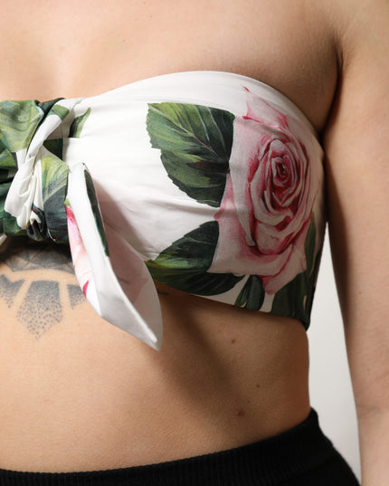 Dolce & Gabbana White Floral Print Cropped Bustier Corset Top