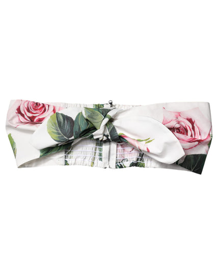 Dolce & Gabbana White Floral Print Cropped Bustier Corset Top