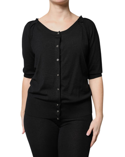 Dolce & Gabbana Black Button Down Short Sleeve Blouse Top