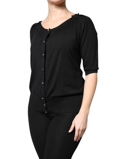 Dolce & Gabbana Black Button Down Short Sleeve Blouse Top