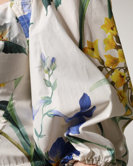 Dolce & Gabbana White Floral Puff Sleeves Crop Blouse Top