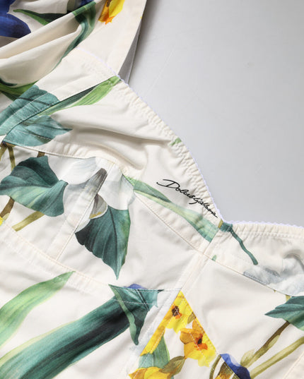 Dolce & Gabbana White Floral Puff Sleeves Crop Blouse Top