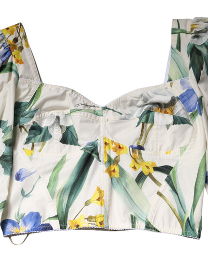 Dolce & Gabbana White Floral Puff Sleeves Crop Blouse Top