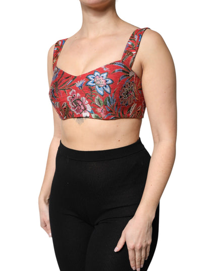 Dolce & Gabbana Red Floral Brocade Cropped Bustier Corset Top
