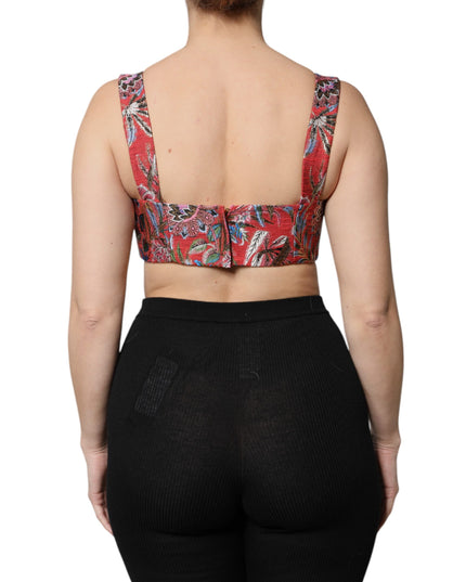 Dolce & Gabbana Red Floral Brocade Cropped Bustier Corset Top