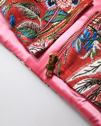 Dolce & Gabbana Red Floral Brocade Cropped Bustier Corset Top