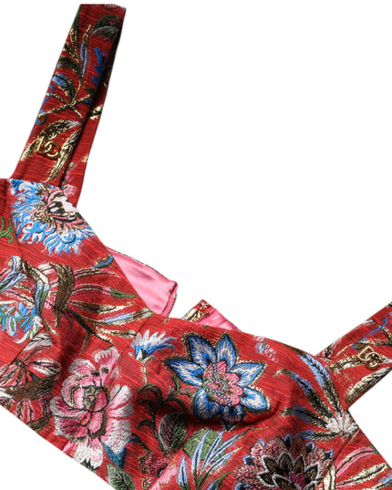 Dolce & Gabbana Red Floral Brocade Cropped Bustier Corset Top