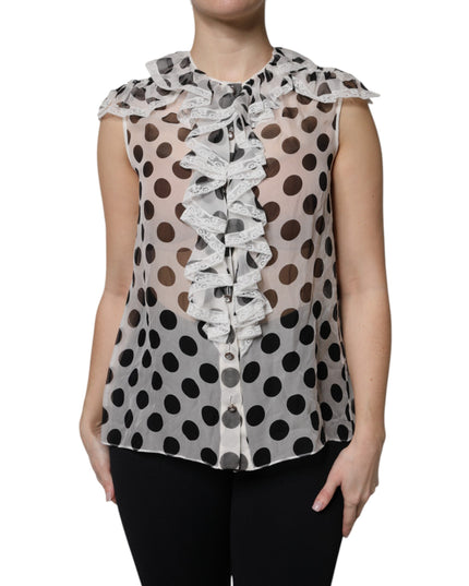 Dolce & Gabbana White Black Polka Dot Cotton Sleeveless Top