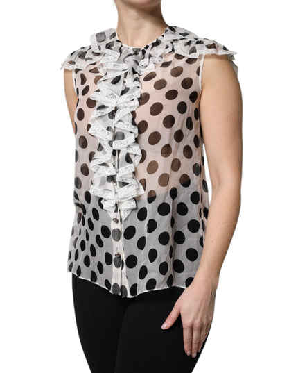 Dolce & Gabbana White Black Polka Dot Cotton Sleeveless Top