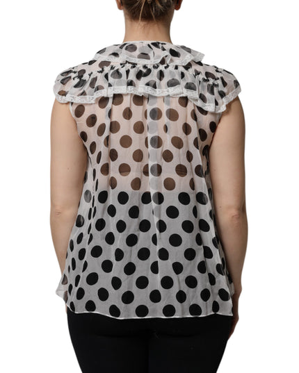 Dolce & Gabbana White Black Polka Dot Cotton Sleeveless Top