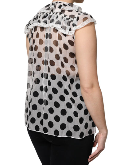 Dolce & Gabbana White Black Polka Dot Cotton Sleeveless Top