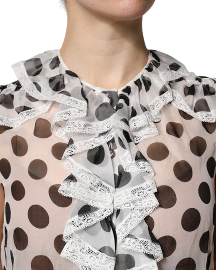 Dolce & Gabbana White Black Polka Dot Cotton Sleeveless Top