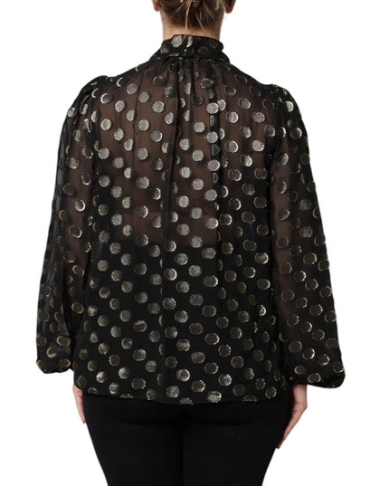 Dolce & Gabbana Black Sheer Tied Neck Polka Dots Blouse Top