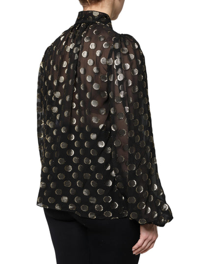 Dolce & Gabbana Black Sheer Tied Neck Polka Dots Blouse Top