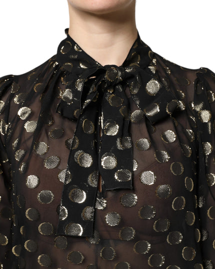 Dolce & Gabbana Black Sheer Tied Neck Polka Dots Blouse Top