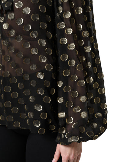 Dolce & Gabbana Black Sheer Tied Neck Polka Dots Blouse Top