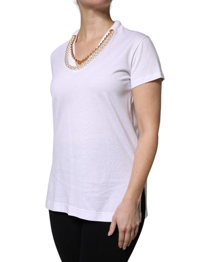 Dolce & Gabbana White Necklace Cotton Short Sleeve T-shirt