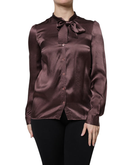 Dolce & Gabbana Brown Ascot Collar Long Sleeve Blouse Top