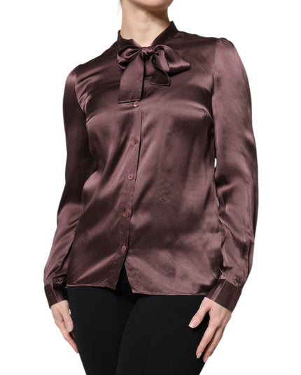 Dolce & Gabbana Brown Ascot Collar Long Sleeve Blouse Top