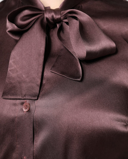 Dolce & Gabbana Brown Ascot Collar Long Sleeve Blouse Top