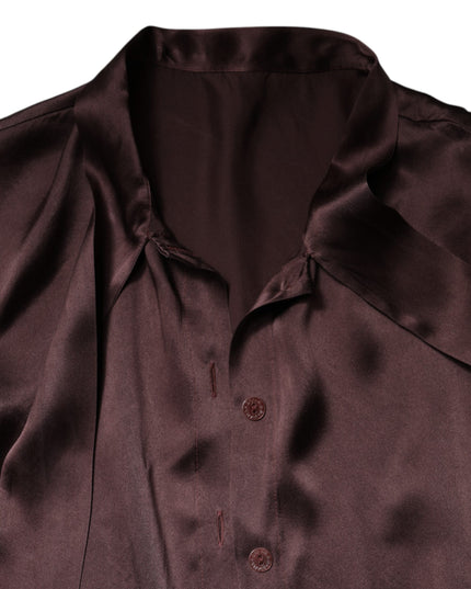 Dolce & Gabbana Brown Ascot Collar Long Sleeve Blouse Top