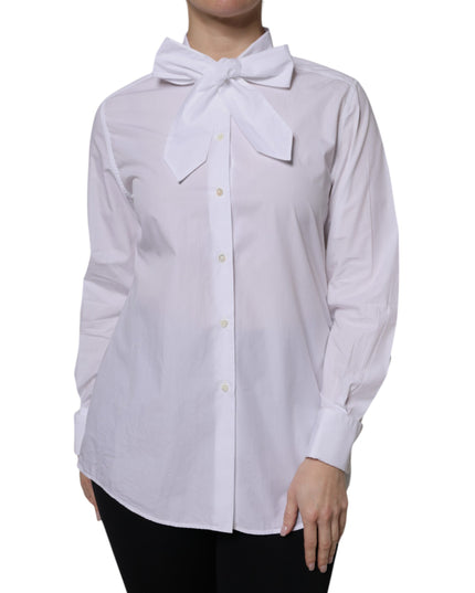 Dolce & Gabbana White Ascot Collar Long Sleeve Blouse Top
