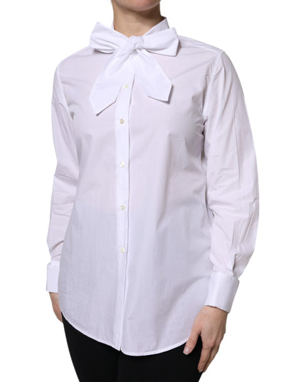 Dolce & Gabbana White Ascot Collar Long Sleeve Blouse Top