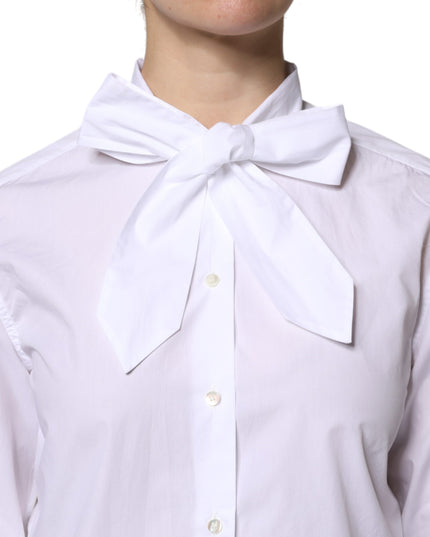 Dolce & Gabbana White Ascot Collar Long Sleeve Blouse Top