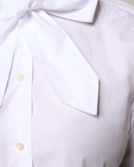 Dolce & Gabbana White Ascot Collar Long Sleeve Blouse Top