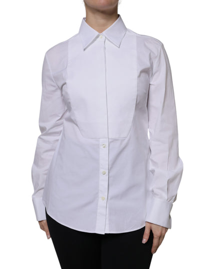 Dolce & Gabbana White Cotton Dress Collared Dress Shirt Top