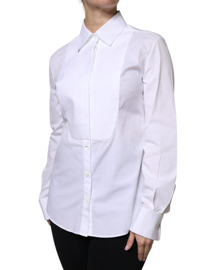 Dolce & Gabbana White Cotton Dress Collared Dress Shirt Top