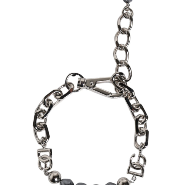 Dolce & Gabbana Silver Tone Chain Lobster Clasp Logo Gray Pearls Bracelet