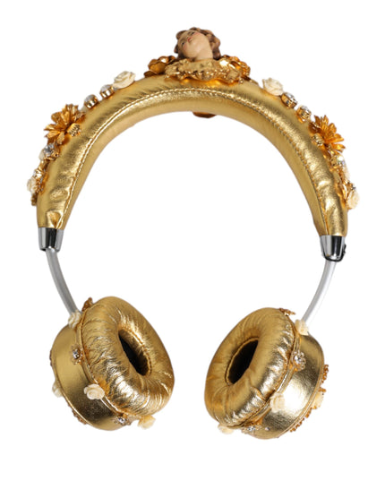 Dolce & Gabbana Gold Leather Floral Crystal Angel Headset Headphones