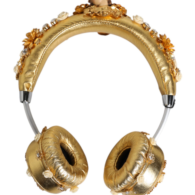 Dolce & Gabbana Gold Leather Floral Crystal Angel Headset Headphones