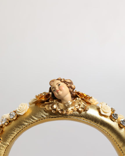 Dolce & Gabbana Gold Leather Floral Crystal Angel Headset Headphones