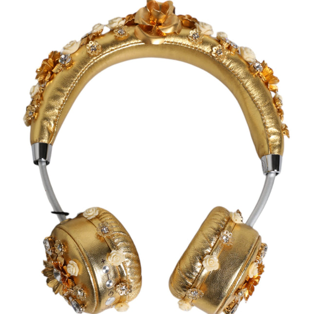 Dolce & Gabbana Gold Leather Floral Crystal Angel Headset Headphones